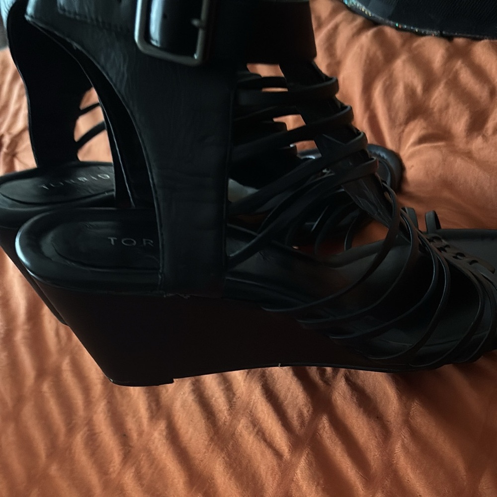 TORRID Black Strappy Wedge Heels